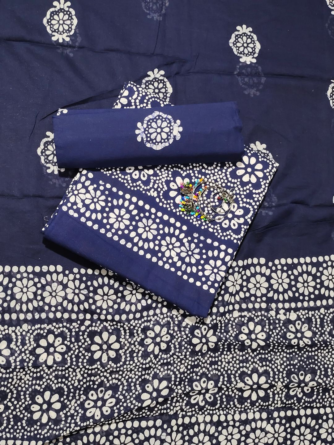 

Farooq Dyeing Floral Printed Pure Cotton Unstitched Dress Material, Navy blue