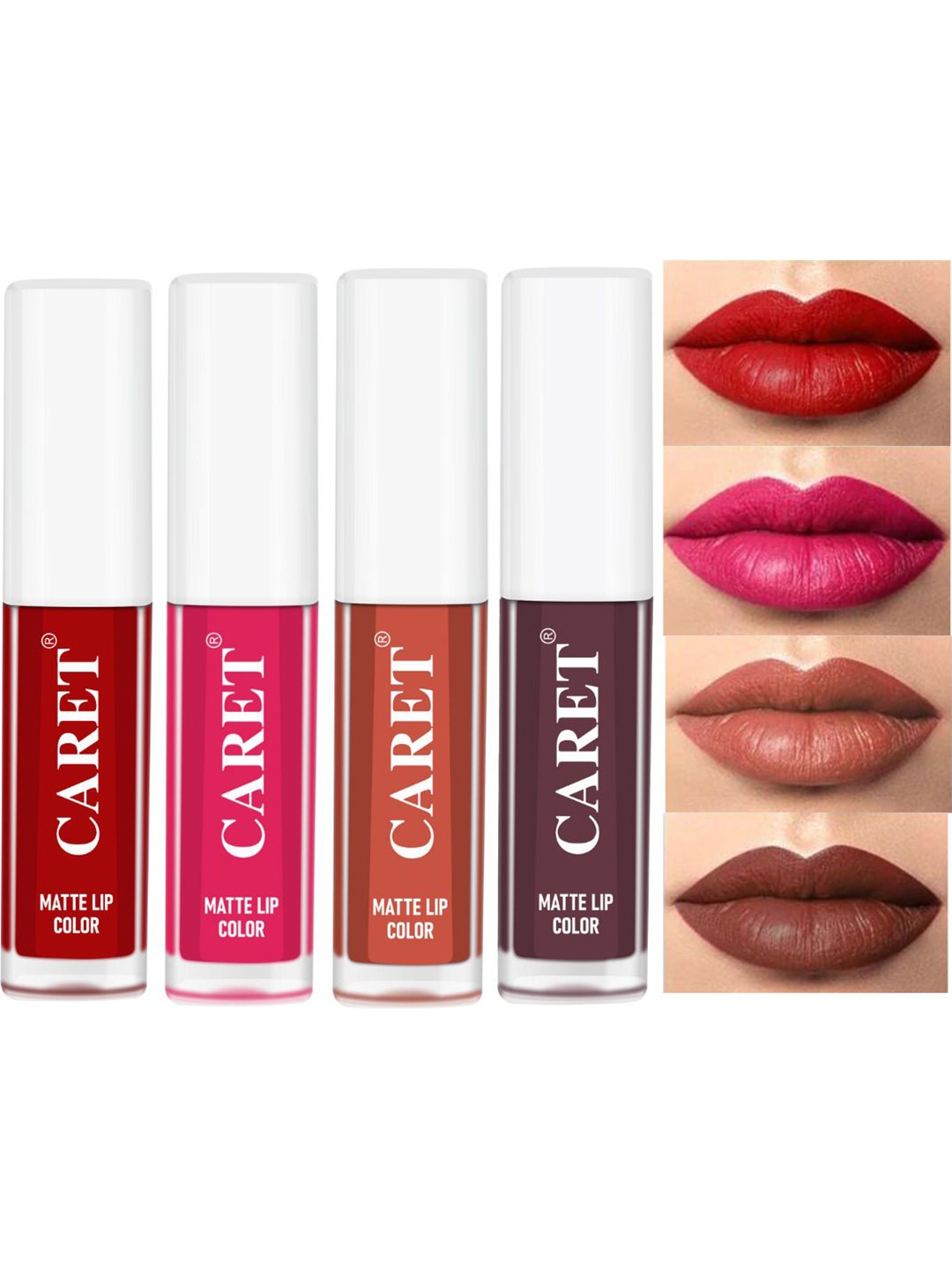 

CARET ORGANIC Set Of 4 Super-Pigmented Liquid Matte Lipsticks - 8 ml - 3 - 4 - 6 - 7, Red