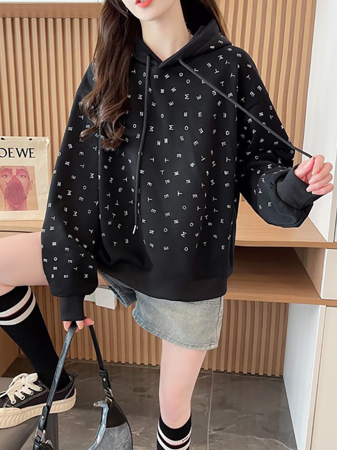 

StyleCast x Revolte Women Printed Hooded Sweatshirt, Black