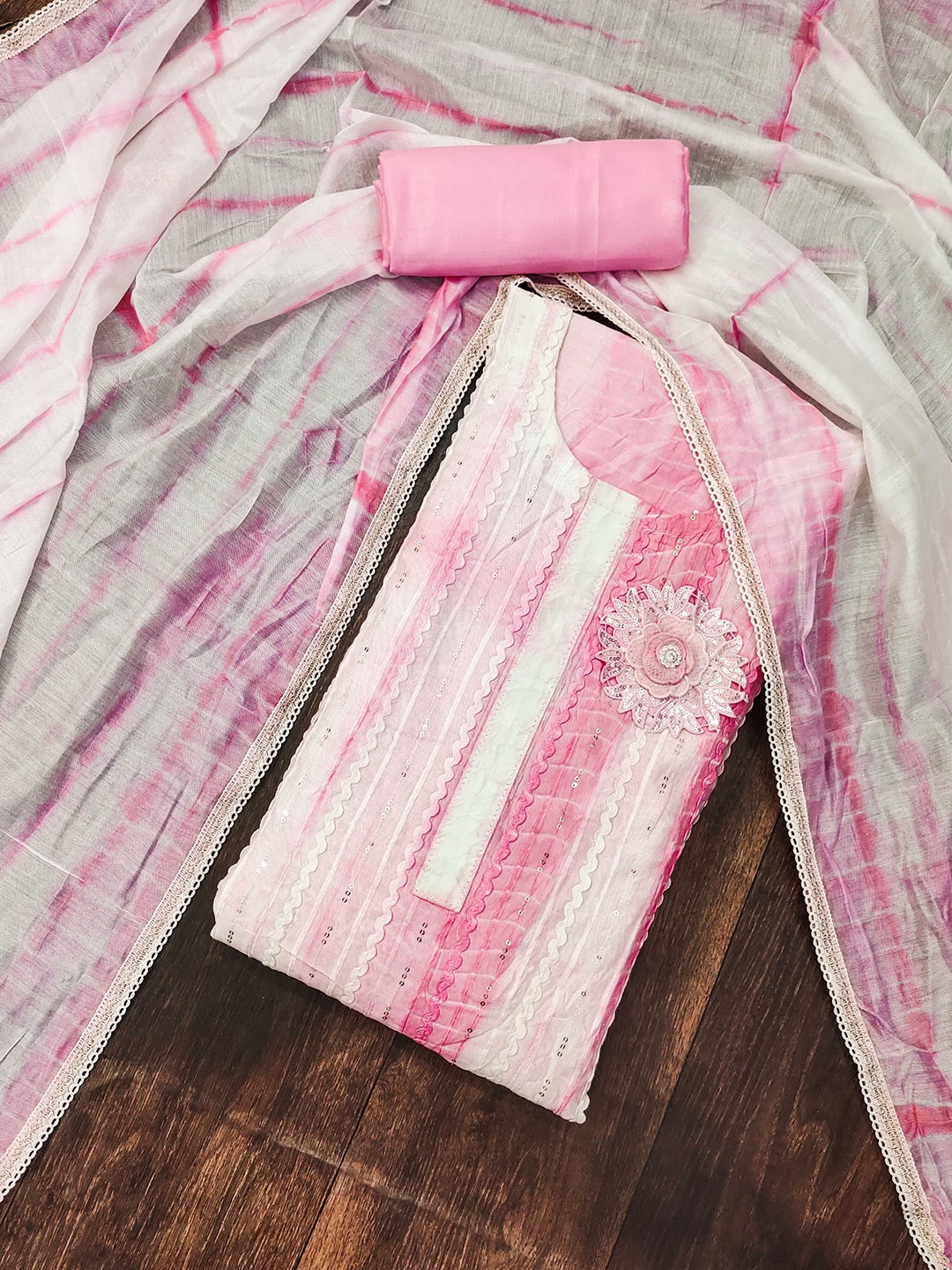 

SHADOW & SAINING Embroidered Unstitched Dress Material, Pink