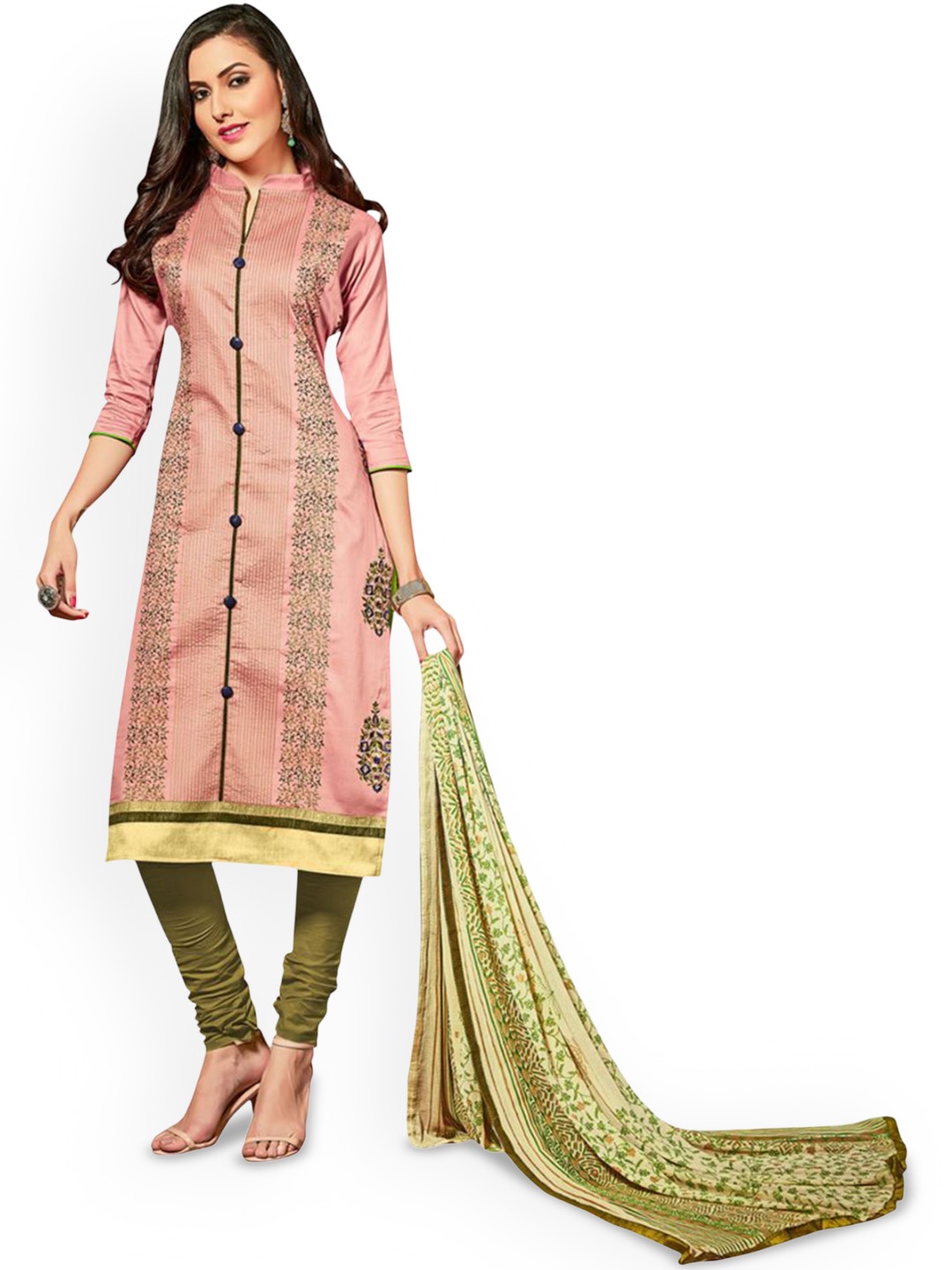 

HERE&NOW Floral Embroidered Unstitched Dress Material, Peach