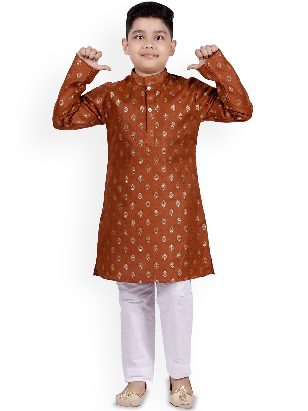 

BAESD Boys Floral Printed Regular Kurta with Pyjamas, Brown