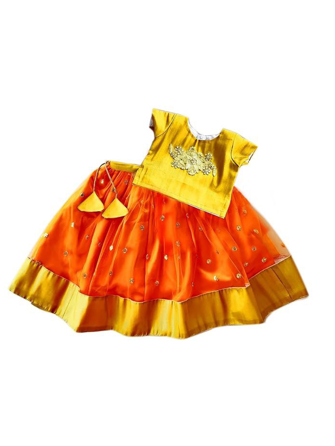 

STANWELLS KIDS Girls Embroidered Ready to Wear Lehenga &, Orange