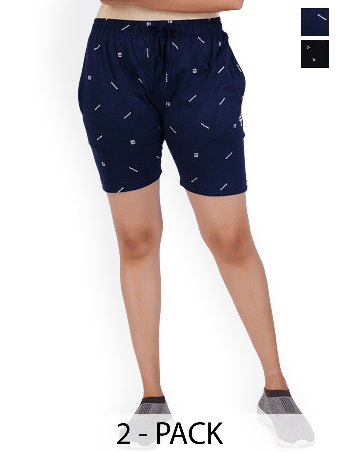 

FEEL TRACK Women Pack of 2 Printed Cotton Shorts, Black