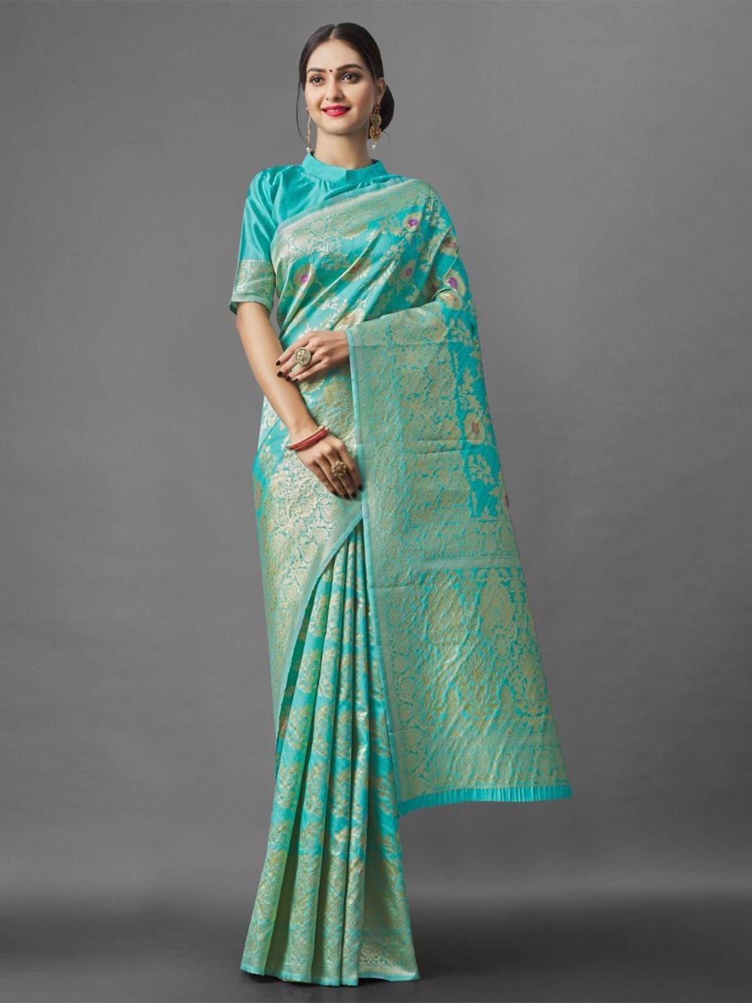 

Taslar Woven Design Pure Silk Banarasi Saree, Green