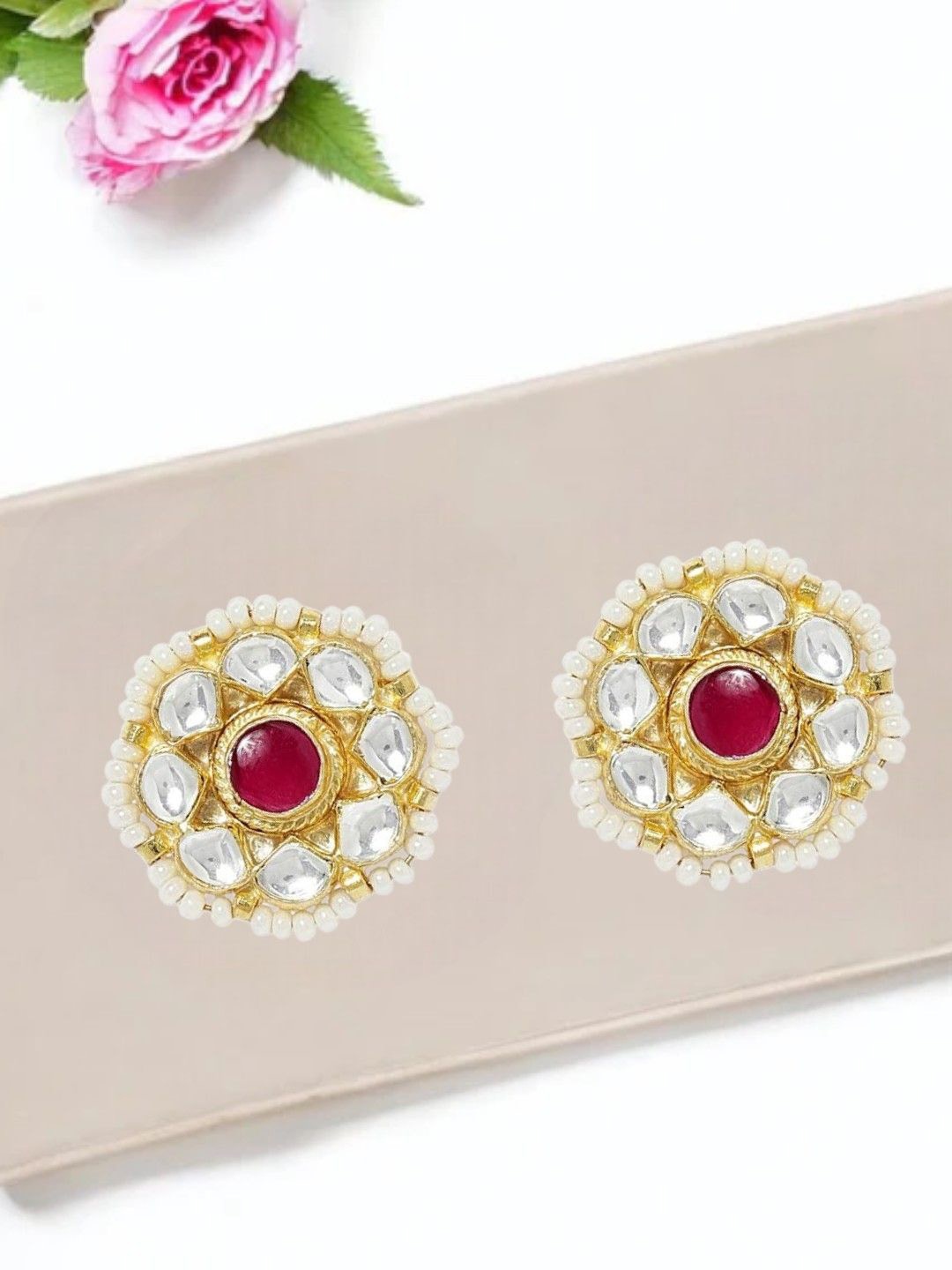 

House of Pataudi Gold-Plated Kundan Studded Floral Shaped Studs