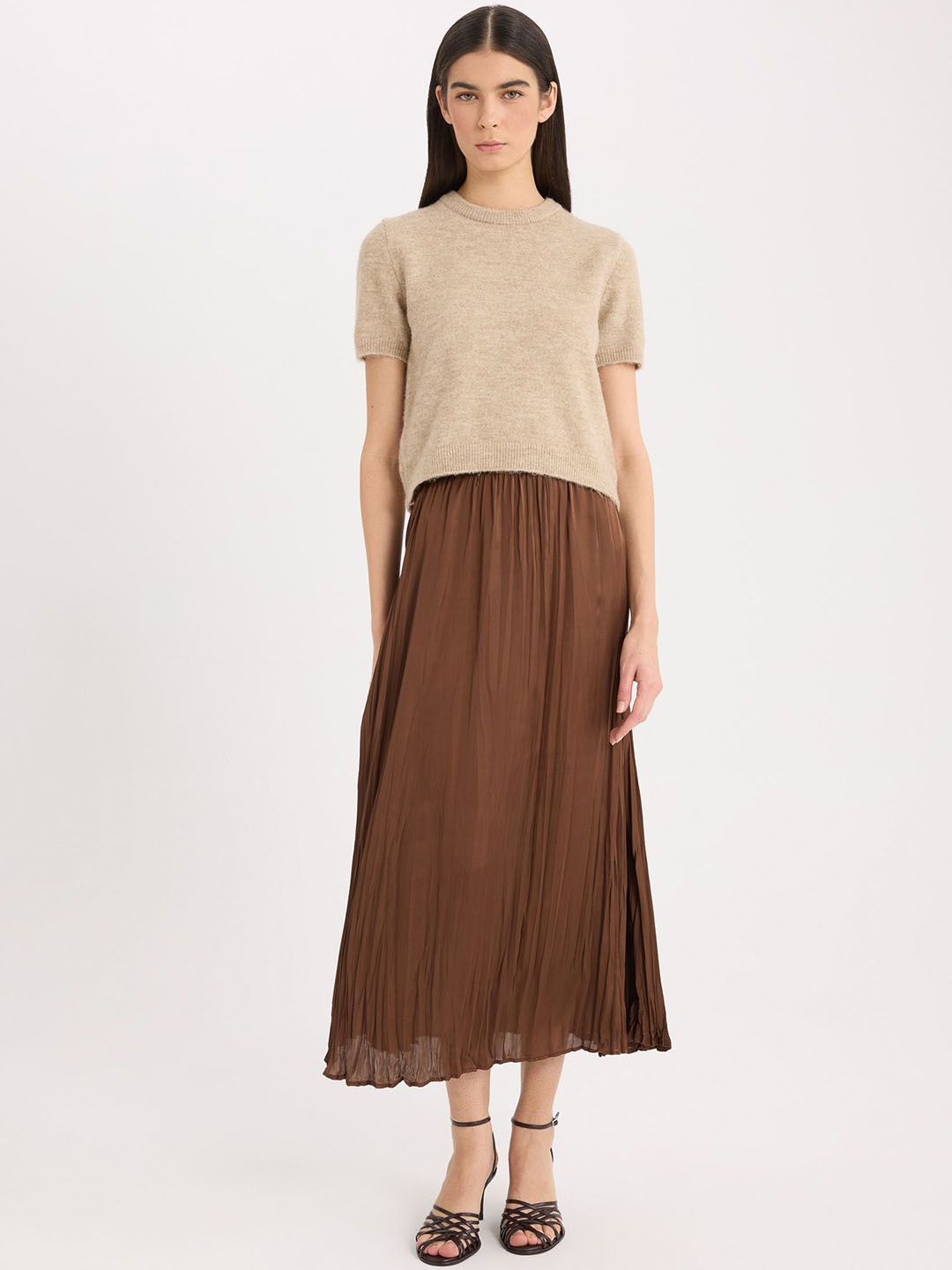 

DeFacto Women Flared Maxi Skirt, Brown