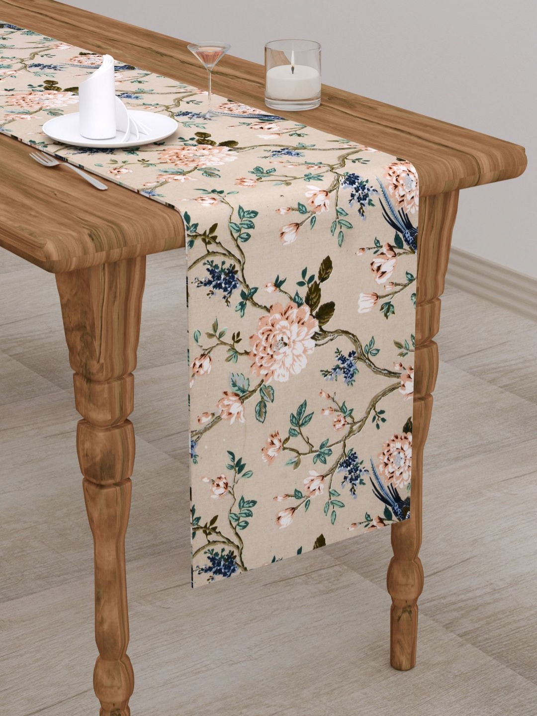 

Clasiko Beige & Peach-Colored Floral Printed Pure Cotton Table Runner