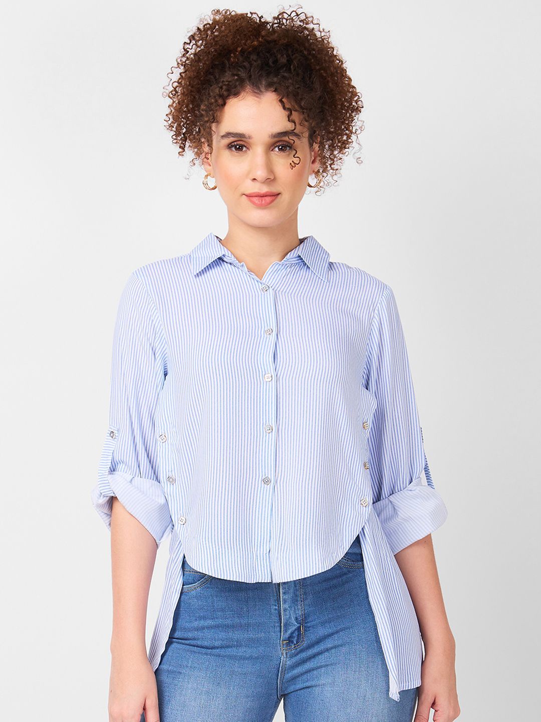 

Iti Women Opaque Striped Casual Shirt, Blue