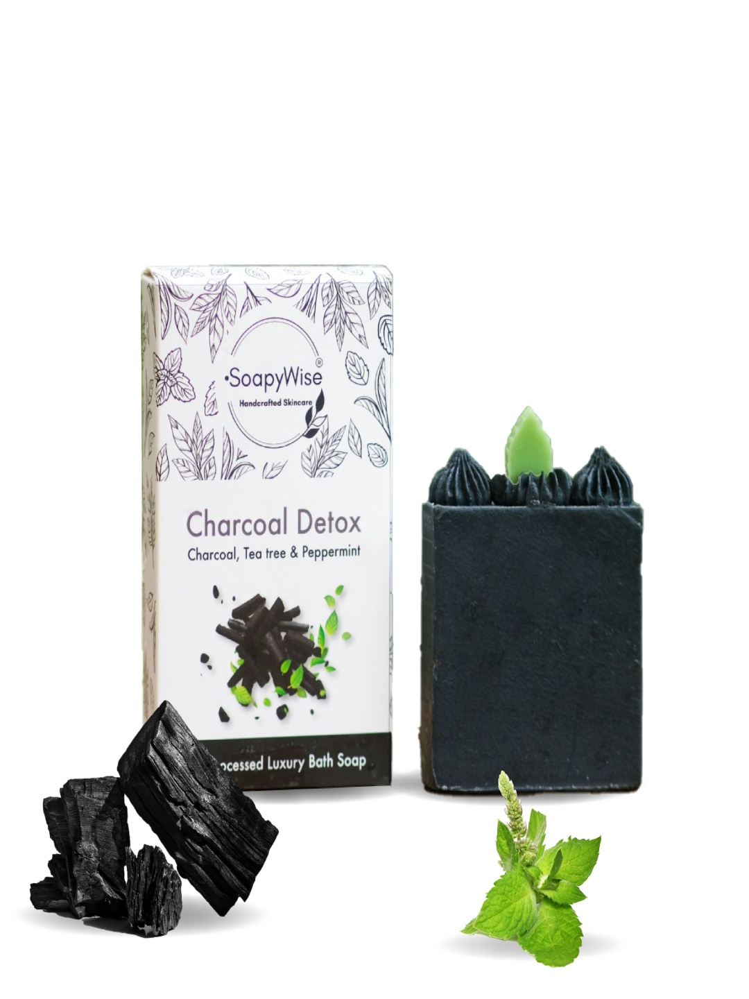 

SOAPYWISE Natural Activated Charcoal Detox Bathing Soap - 90g, Green