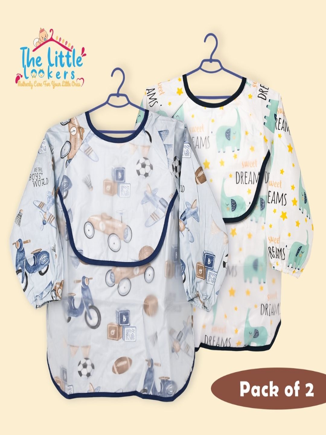

THE LITTLE LOOKERS Pack of 2 Printed Baby Bibs, White