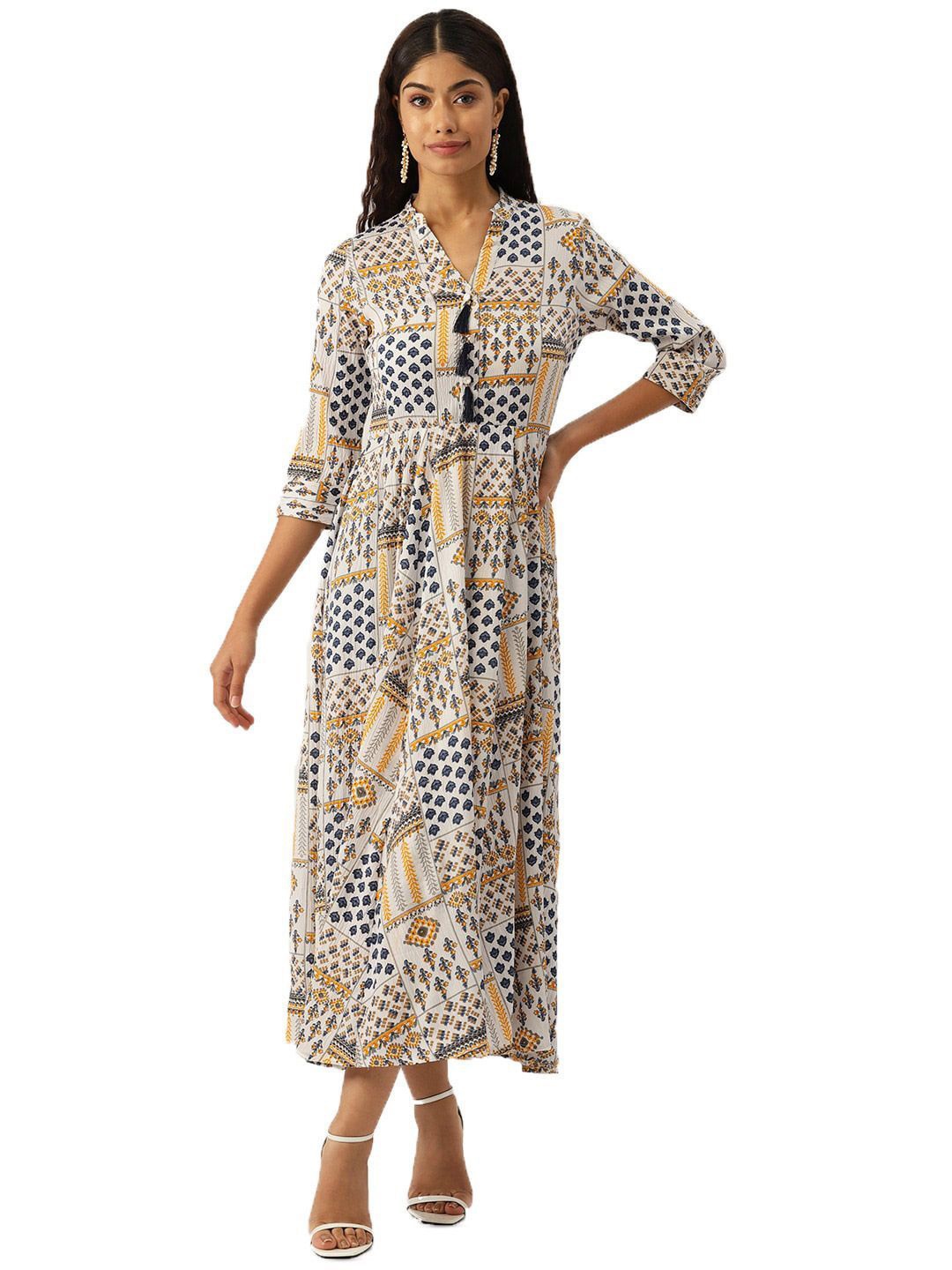 

DressBerry Floral Print Georgette Fit & Flare Maxi Dress, Off white