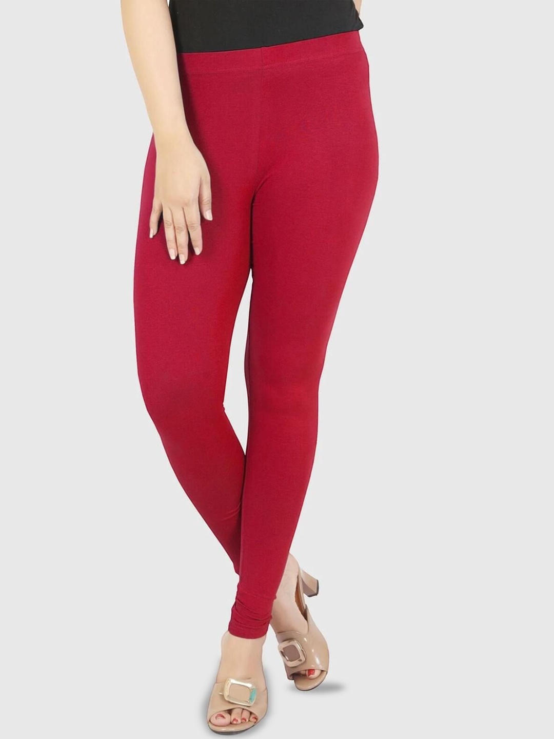 

COTTON CULTURE Women Cotton Mid-Rise Ankle-Length Leggings, Red