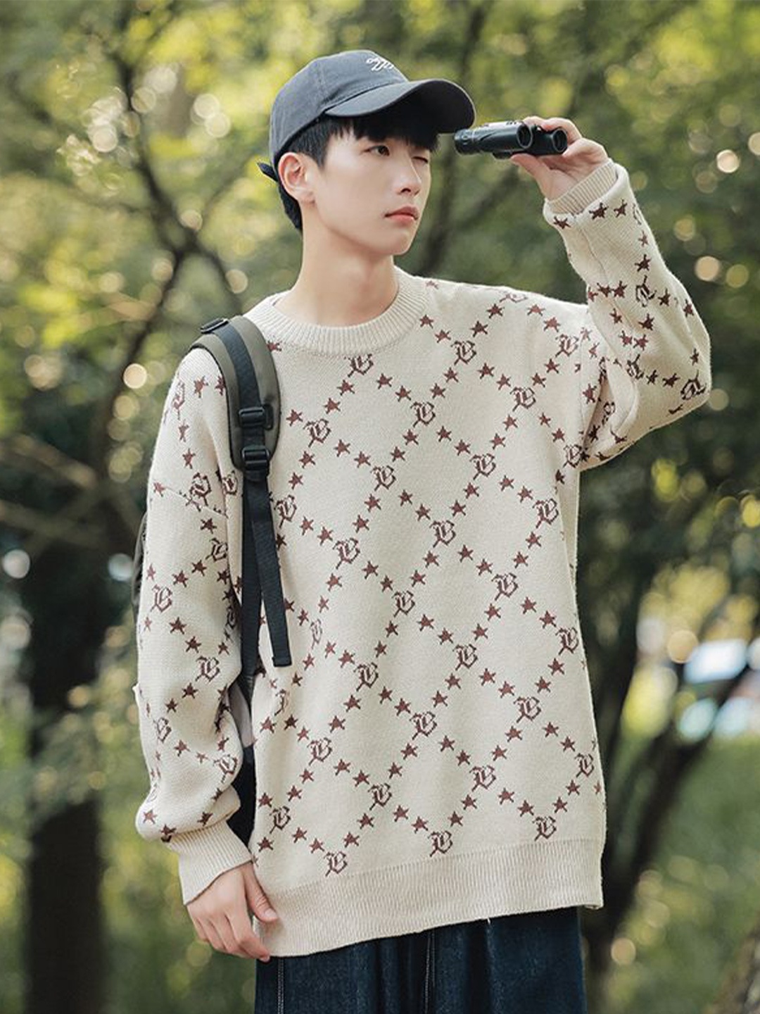 

StyleCast x Revolte Men Printed Longline Pullover, Beige