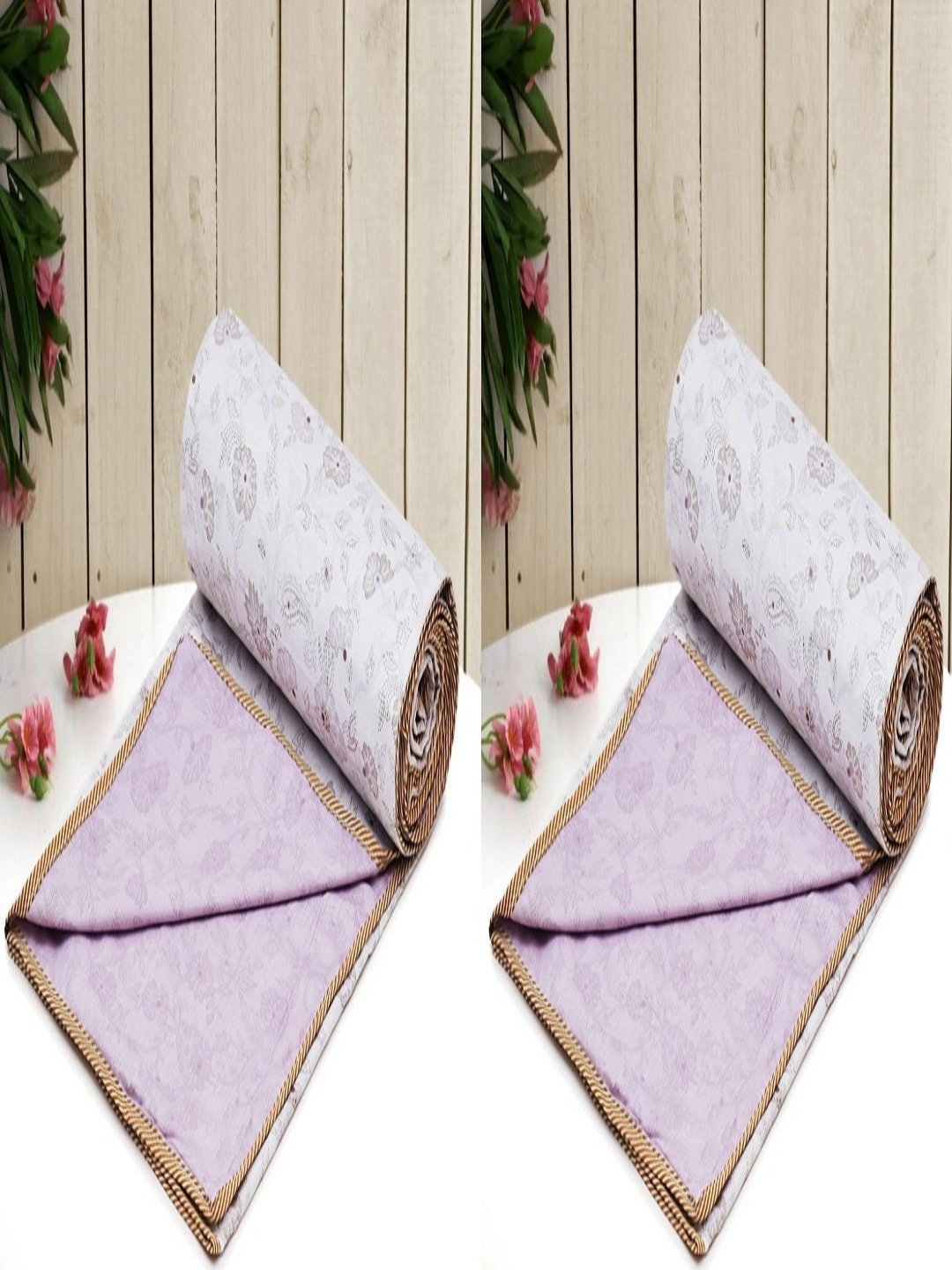 

RRC Pink 2 Pieces Floral Cotton AC Room 150 GSM Reversible 3 Layer Single Bed Dohars