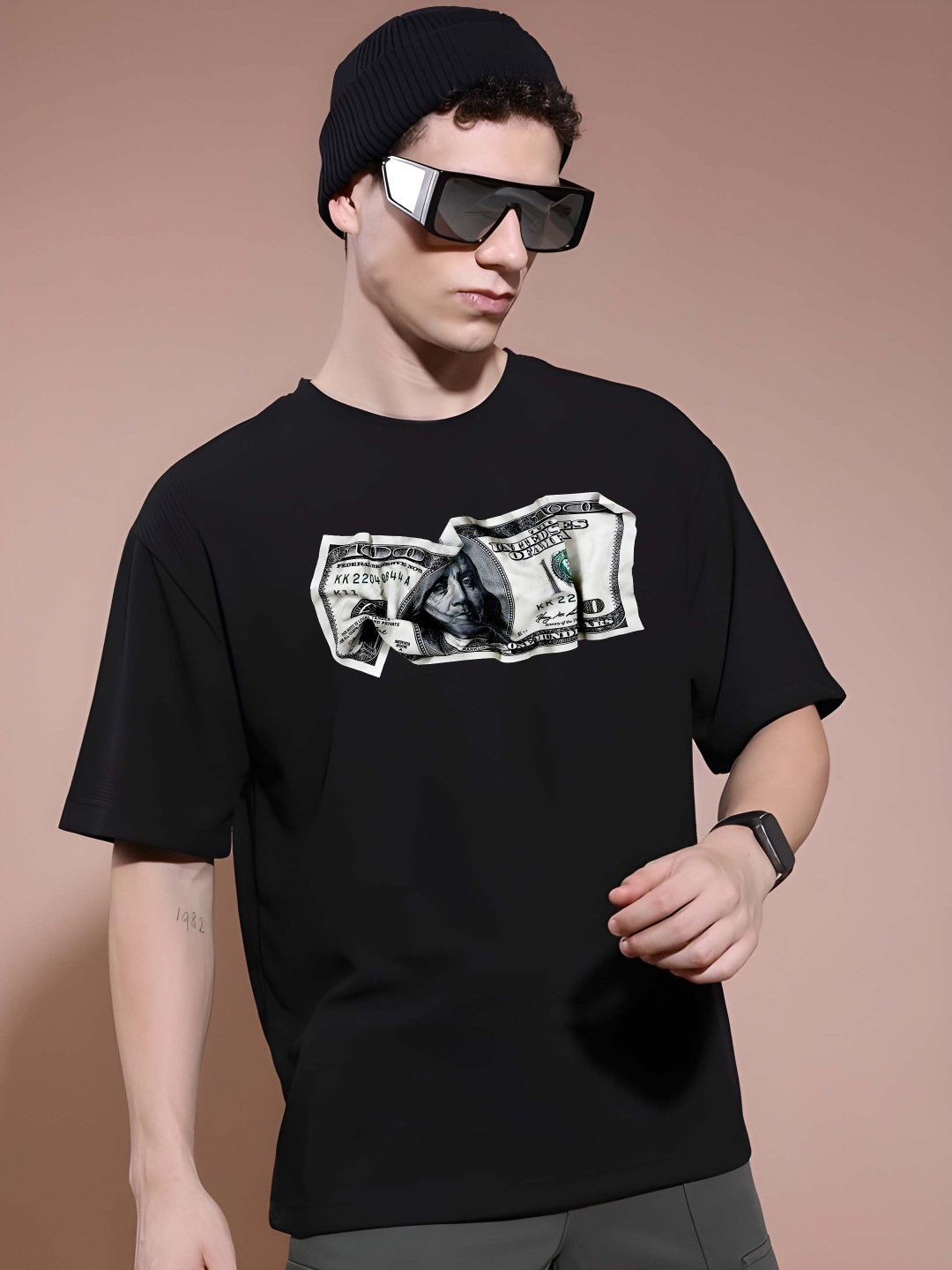 

Krimmple Men Drop-Shoulder Sleeves Pure Cotton T-shirt, Black