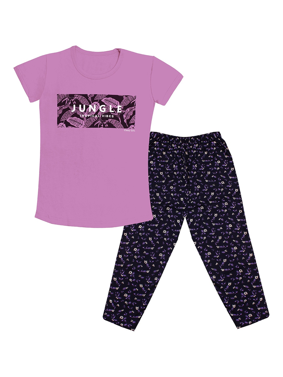 

Tee Weavers Girls Typography Printed Pure Cotton Night suit, Purple