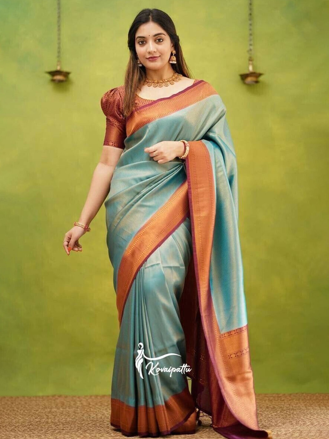

bansari textiles Woven Design Zari Kanjeevaram Saree, Blue