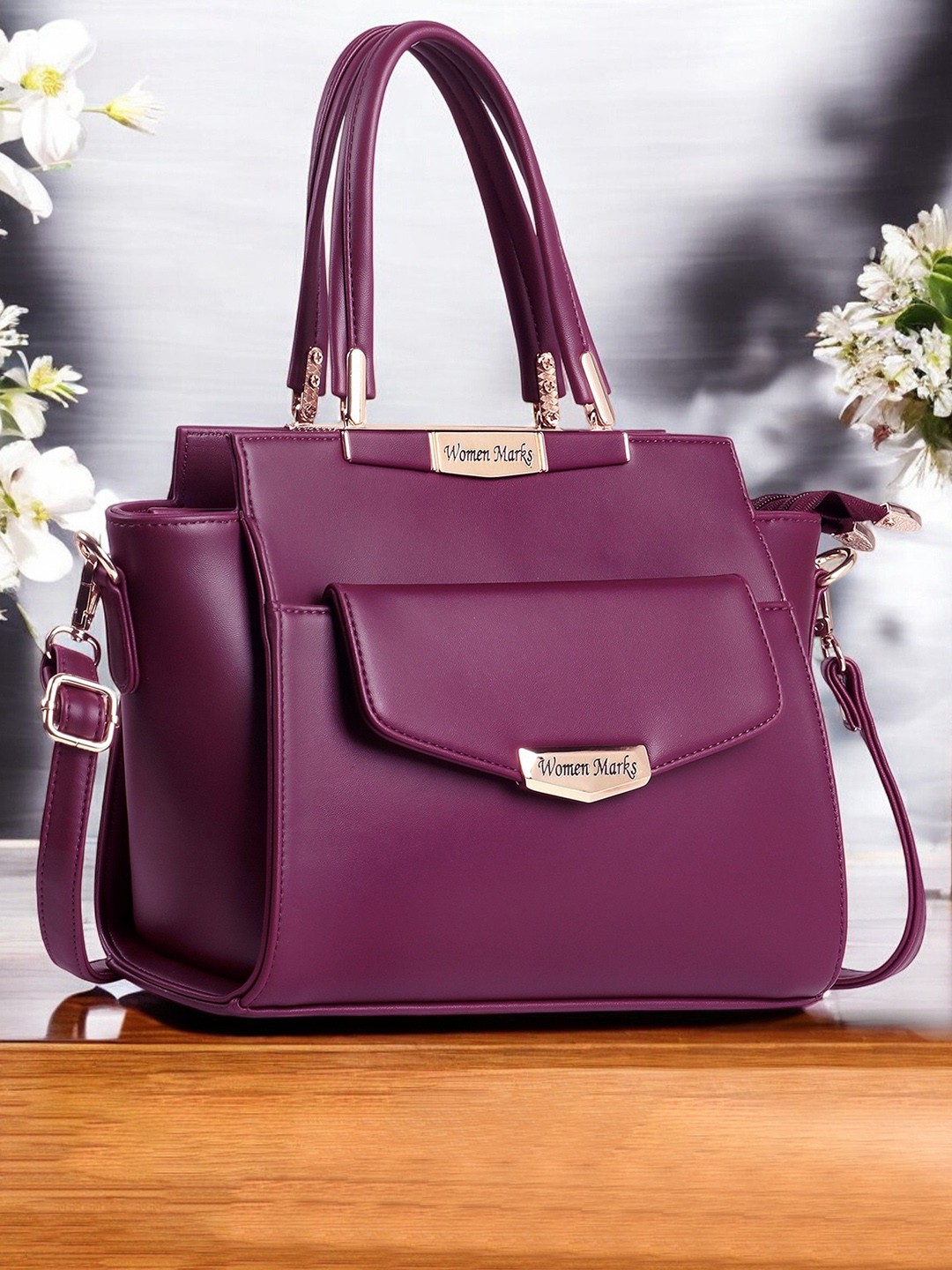 

WOMEN MARKS Textured PU Structured Handheld Bag, Maroon
