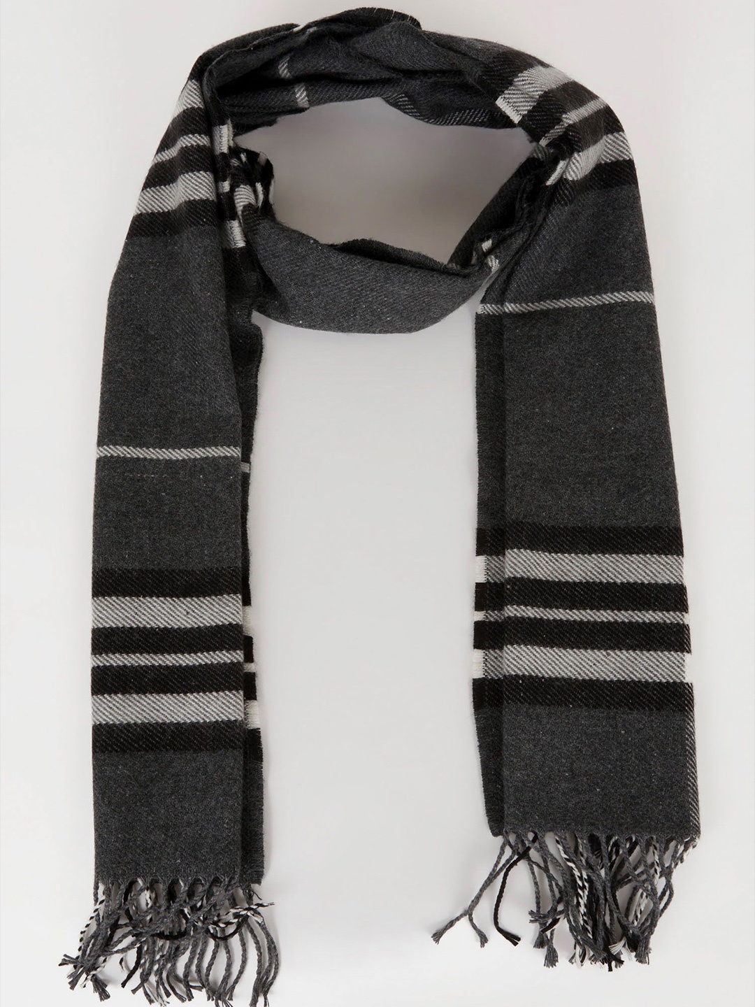 

DeFacto Men Striped Scarf, Grey