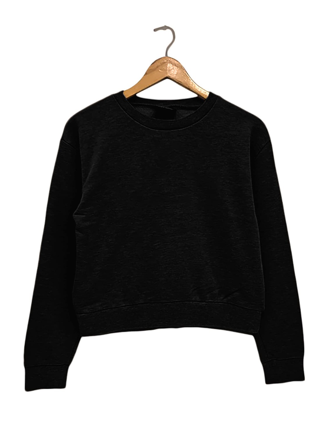 

NOTWILD Women Round Neck Fleece Crop Sweatshirt, Black