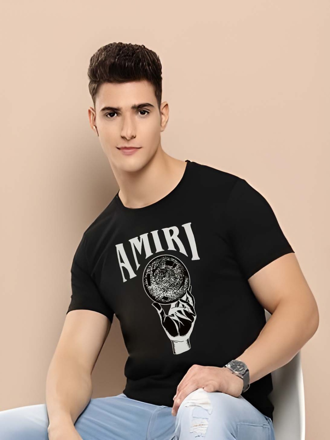 

BOWLIFESTYLE Men Pure Cotton T-shirt, Black