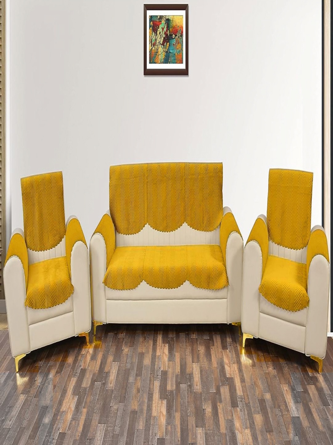 

Fashion Throw Yellow 12 Pieces Velvet Sofa 5 Seater Covers With Arms