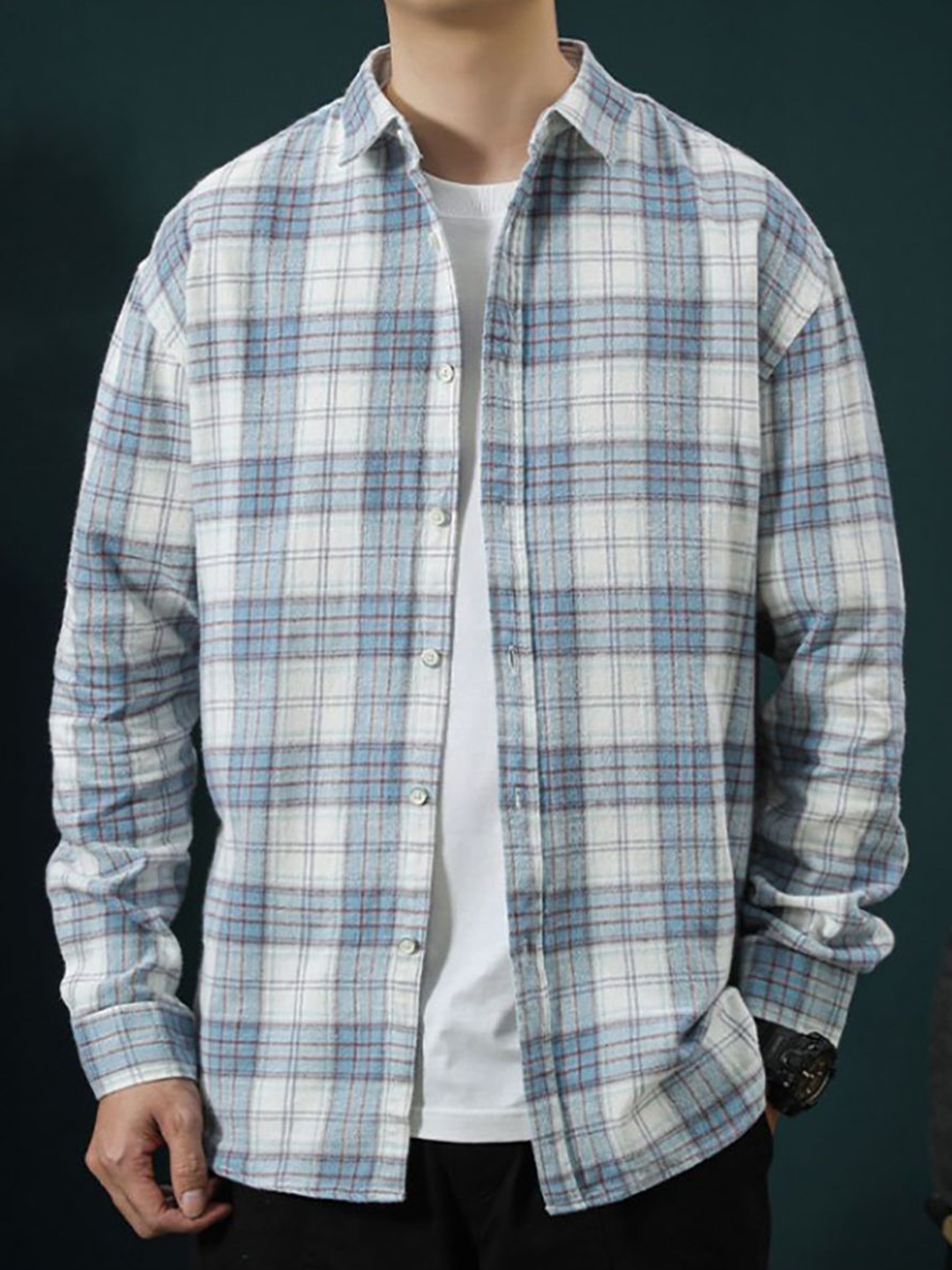 

StyleCast x Revolte Men Gingham Checks Opaque Checked Casual Shirt, Blue