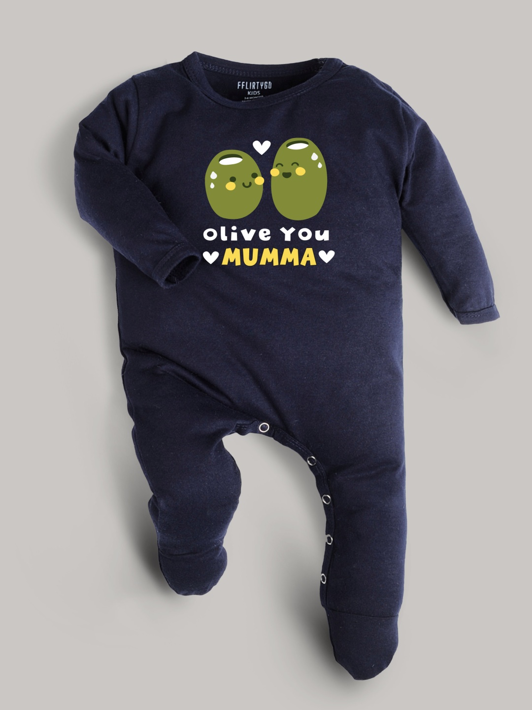 

FFLIRTYGO Infants Valentine Day Printed Cotton Sleepsuit, Navy blue