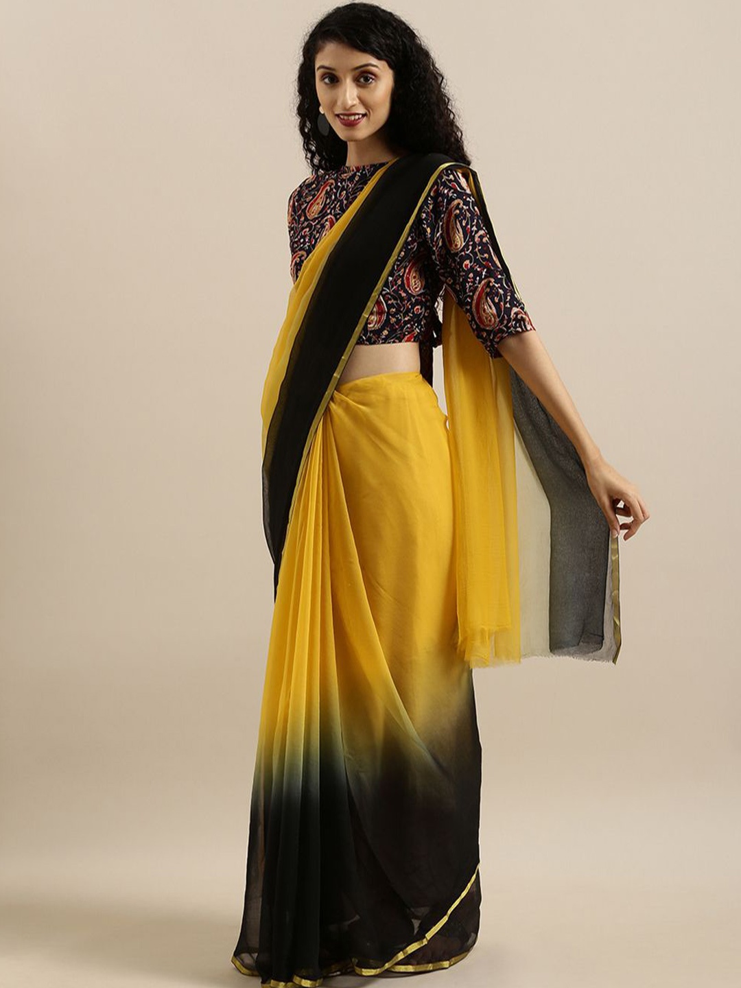 

Geroo Luxe Ombre Dyed Zari Ready to Wear Saree, Yellow