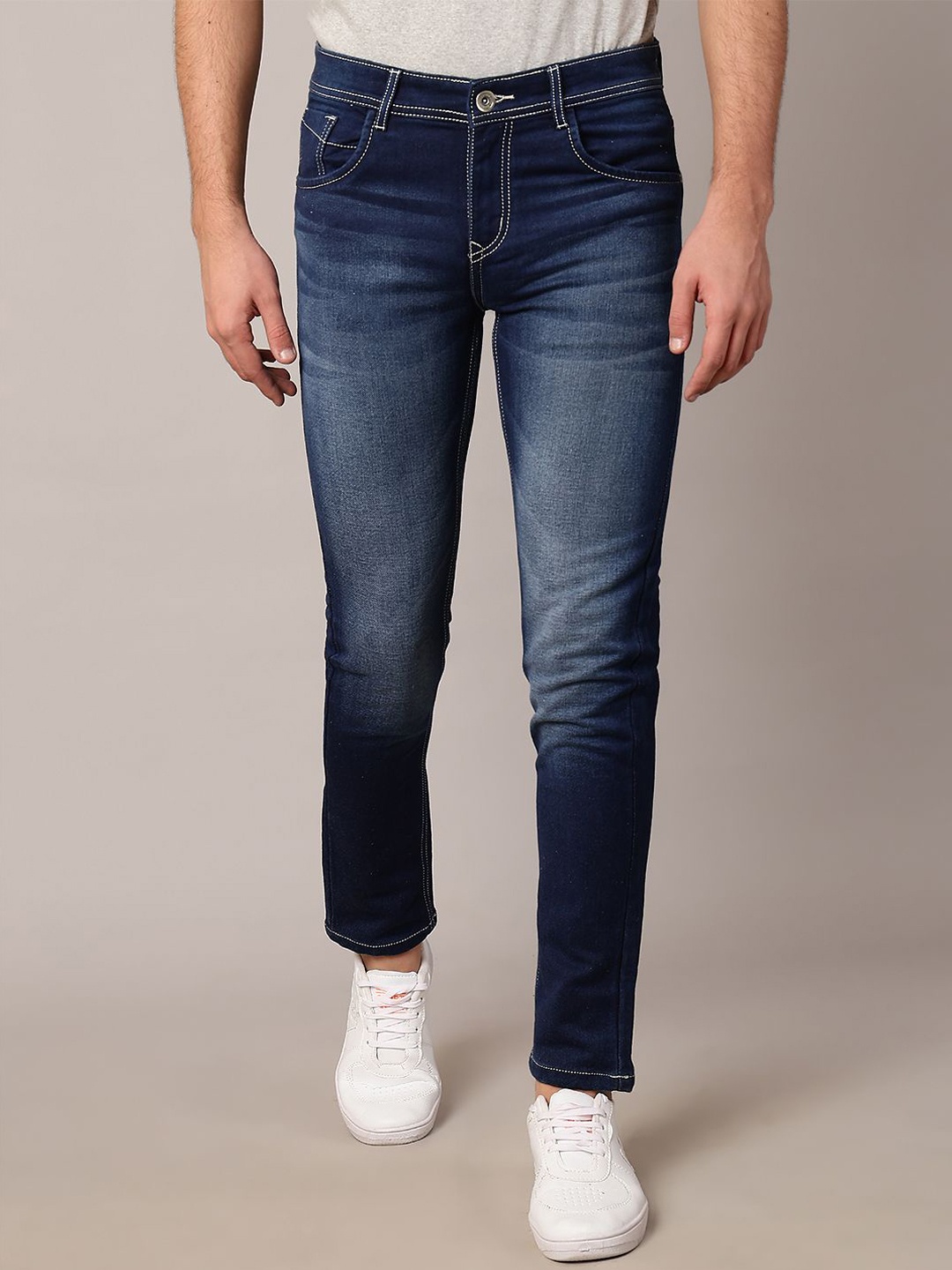 

TQS Men Slim Fit Light Fade Stretchable Jeans, Blue