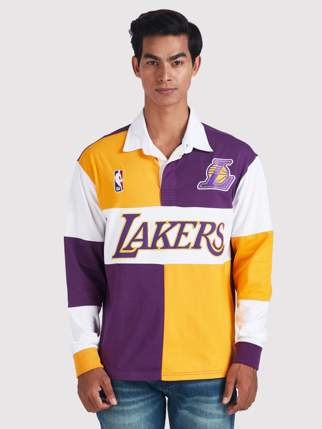

NBA Men Colourblocked Polo Collar Cotton Oversized T-shirt, Yellow