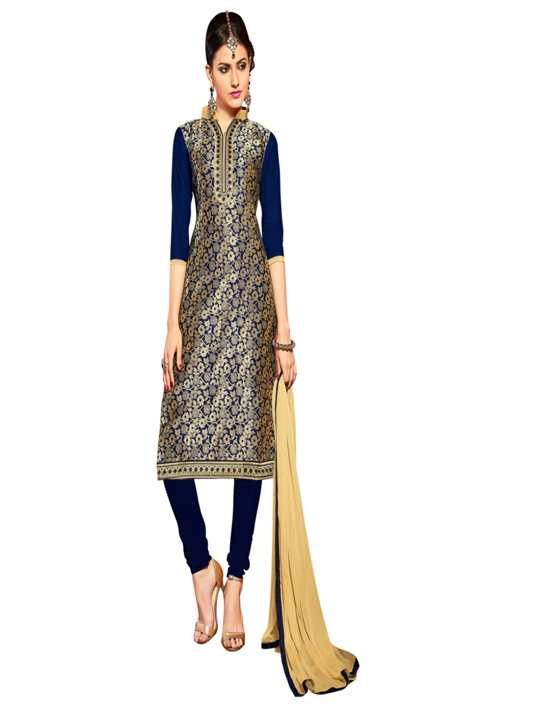 

HERE&NOW Ethnic Motifs Embroidered Unstitched Dress Material, Blue