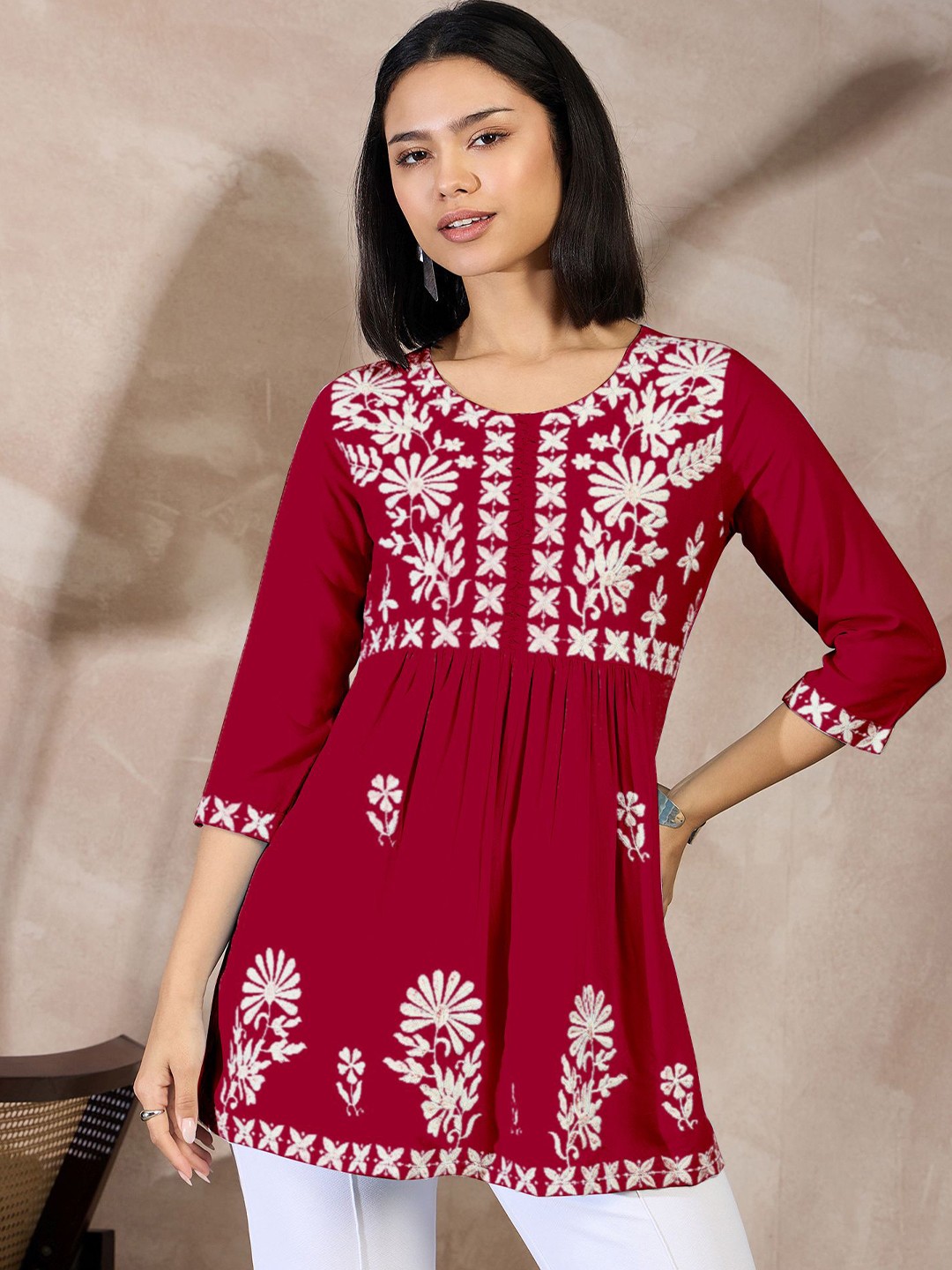 

all about you Embellished Embroidered Peplum Top, Red