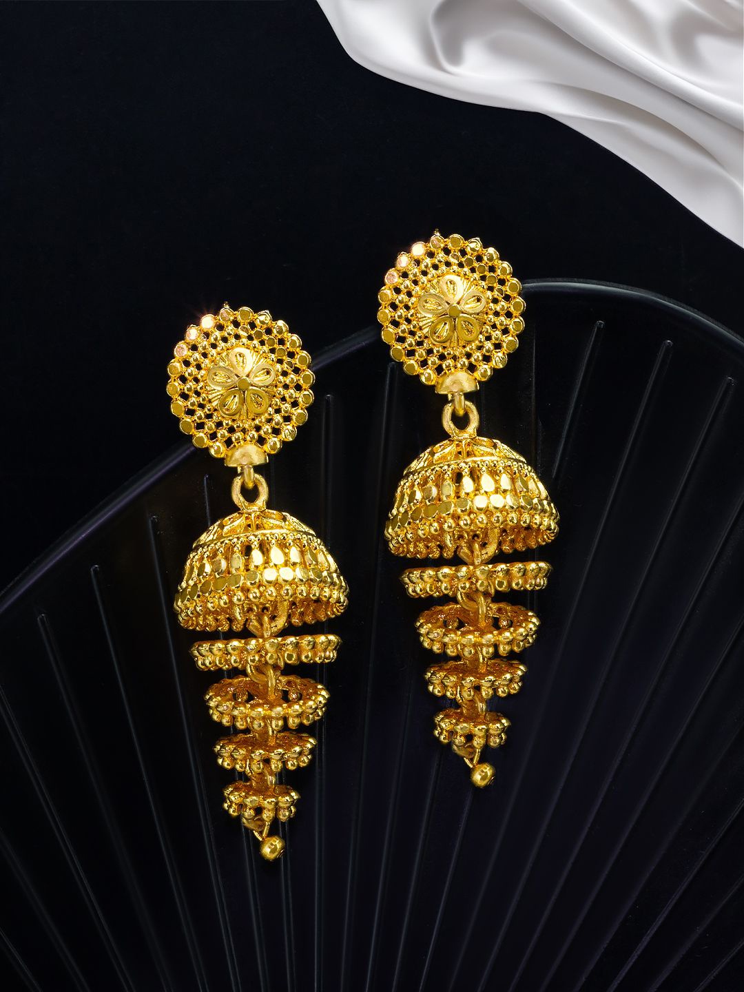 

PRIVIU Gold-Plated Multi Layered Dome Shaped Jhumkas