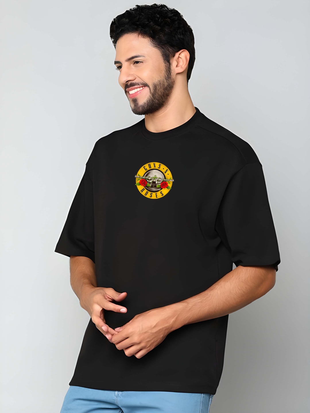 

BOWLIFESTYLE Men Drop-Shoulder Sleeves Pure Cotton T-shirt, Black