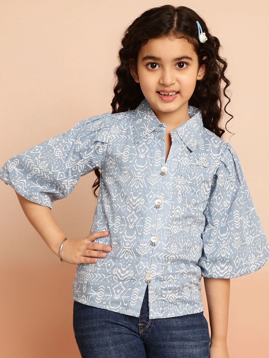 

Ishti Girls Shirt Collar Printed Top, Blue