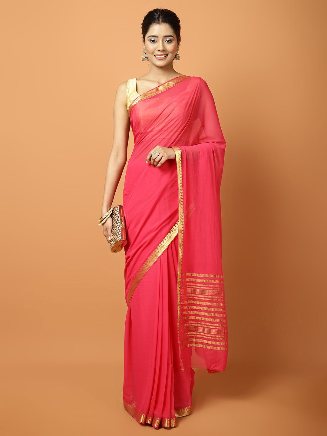 

Meena Bazaar Woven Design Zari Saree, Pink