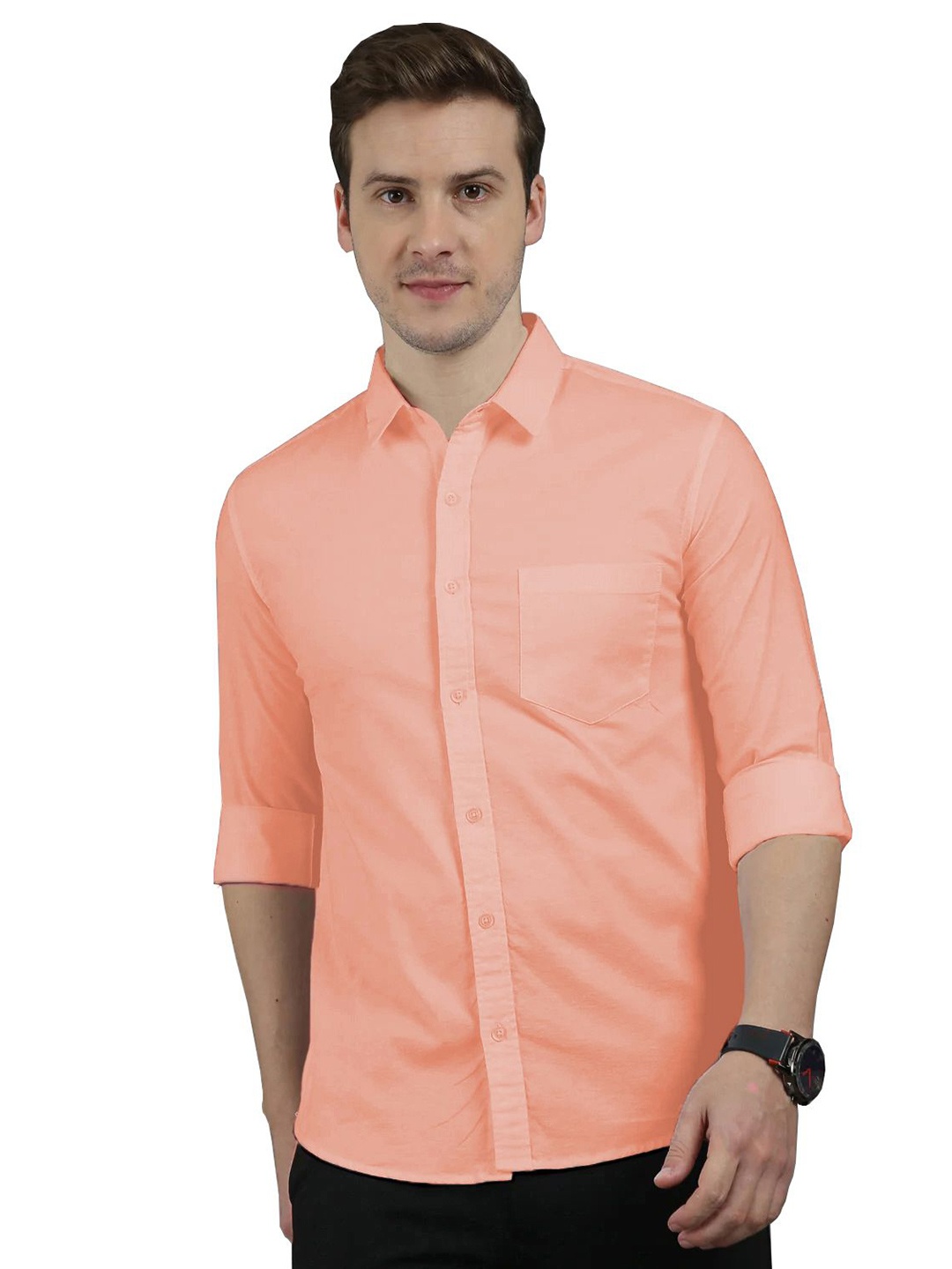 

BAESD Men Standard Slim Fit Opaque Casual Shirt, Peach