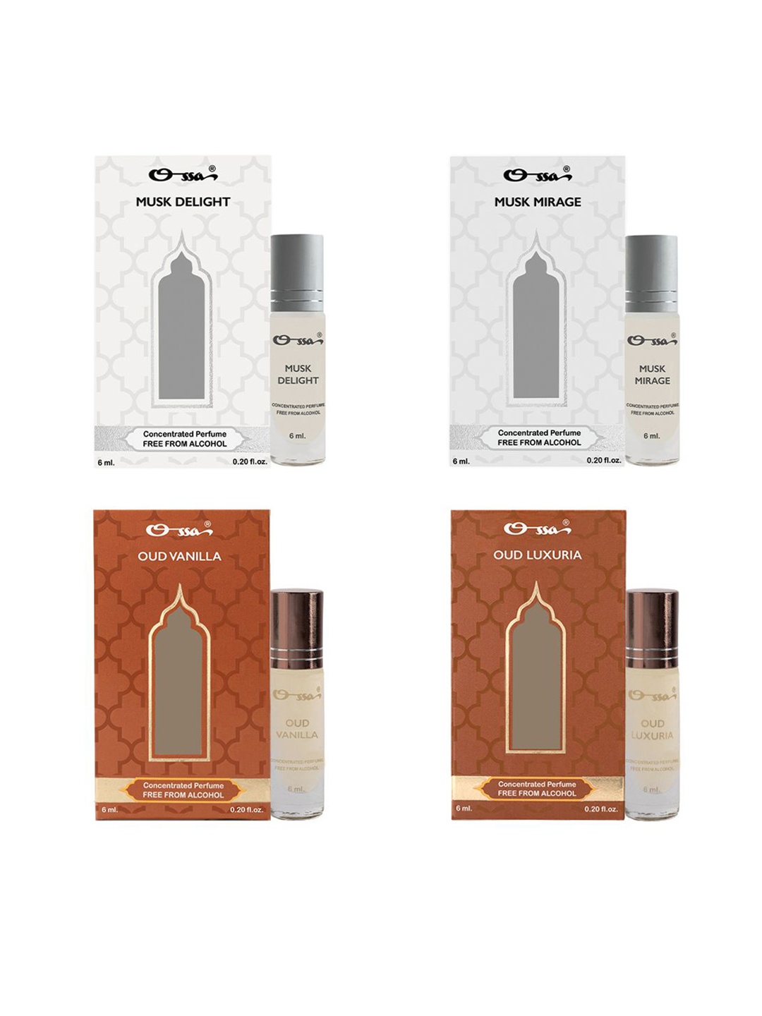 

Ossa Set Of 4 Musk Delight, Musk Mirage, Oud Vanilla & Oud Luxuria Attar - 6 ml Each, White