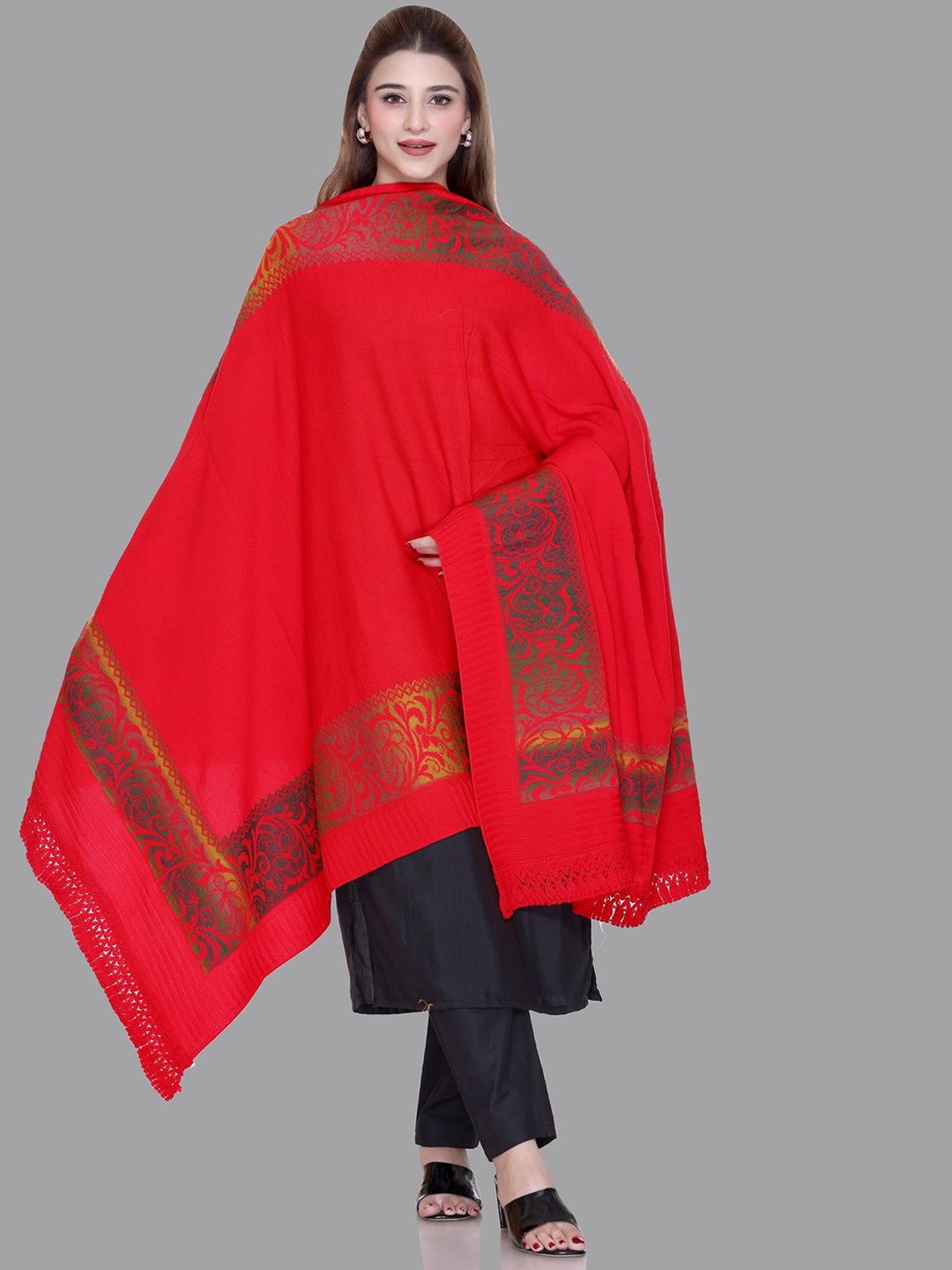 

Tones-N-Shades Woven Design Shawl, Red