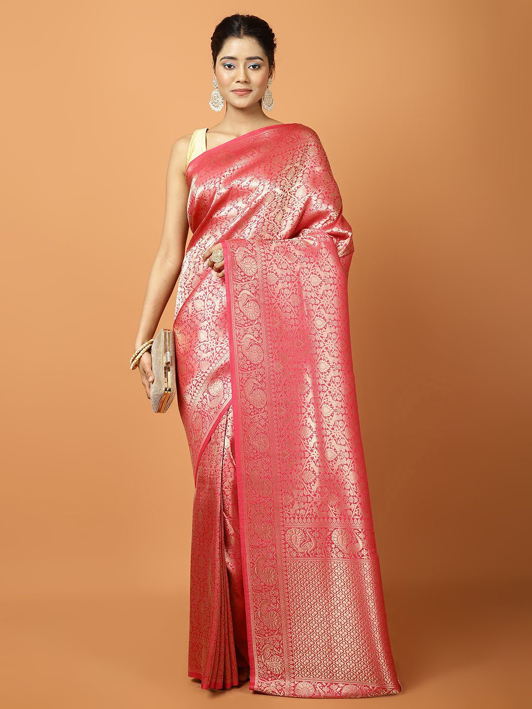 

Meena Bazaar Woven Design Zari Banarasi Saree, Pink