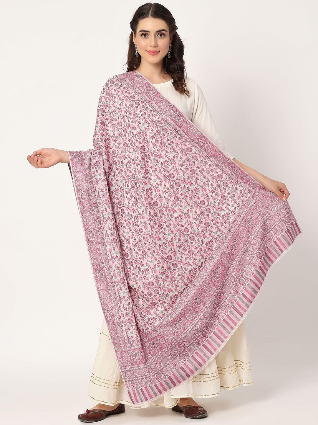 

Moda Chales Floral Woven Design Shawl, White