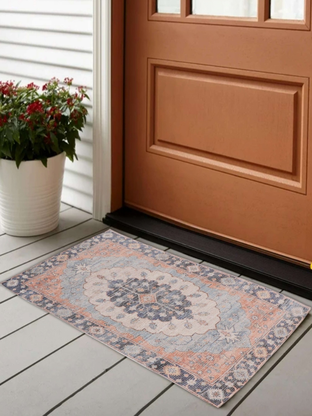 

Aura Beige & Blue Textured Anti Skid Doormat