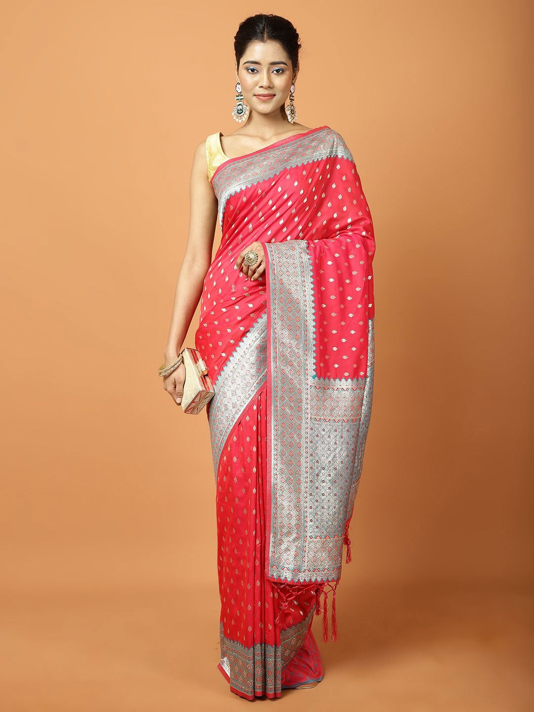 

Meena Bazaar Woven Design Zari Banarasi Saree, Pink