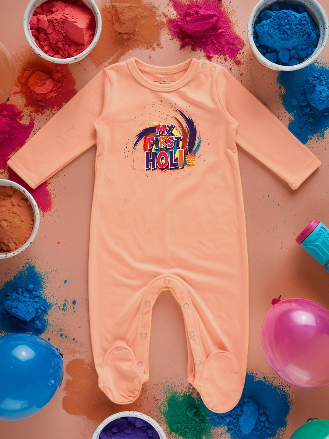 

FFLIRTYGO Infants Holi Printed Cotton Sleepsuit, Peach