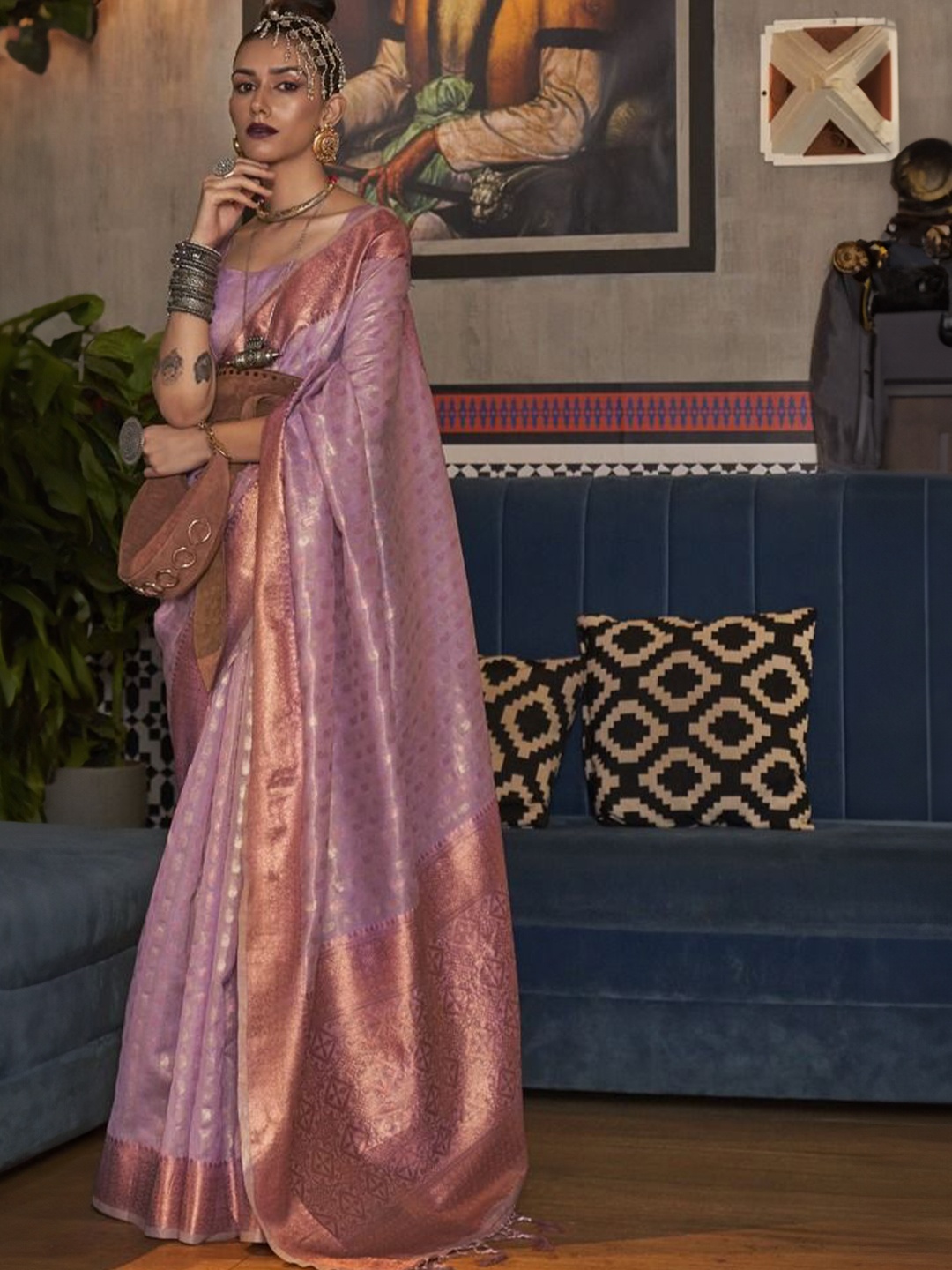 

Anouk Woven Design Zari Banarasi Saree, Lavender