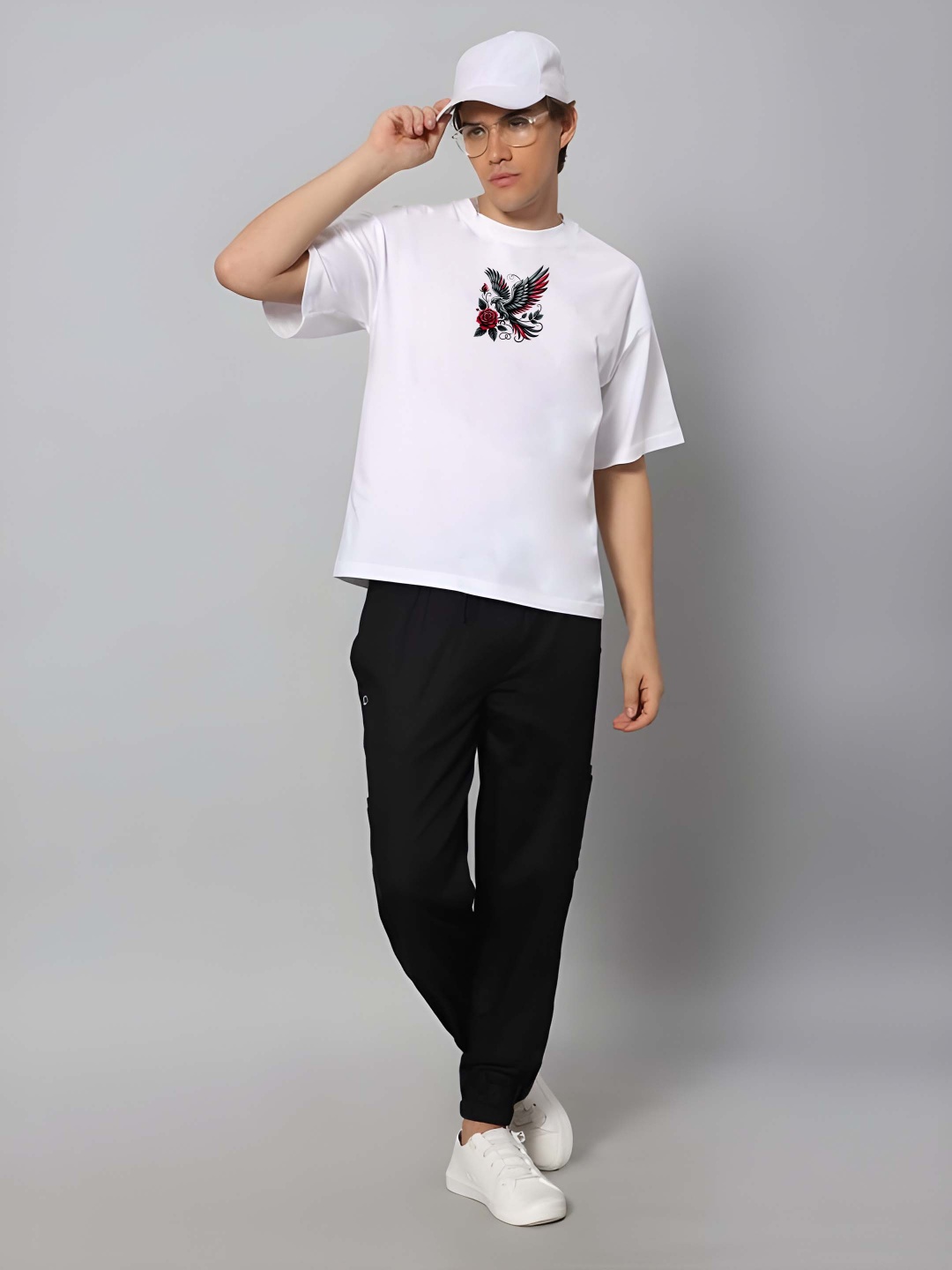 

Krimmple Men Graphic Printed Round Neck Pure Cotton Relaxed Fit T-shirt, White