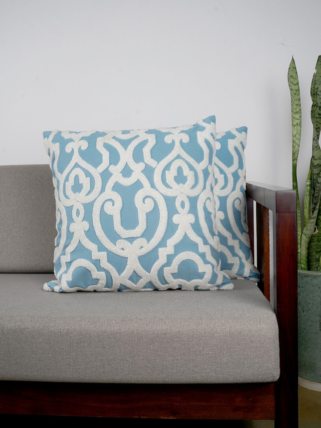 

Ratan Cart Blue 2 Pieces Ethnic Motifs embroidered Square Pure Cotton Cushion Covers