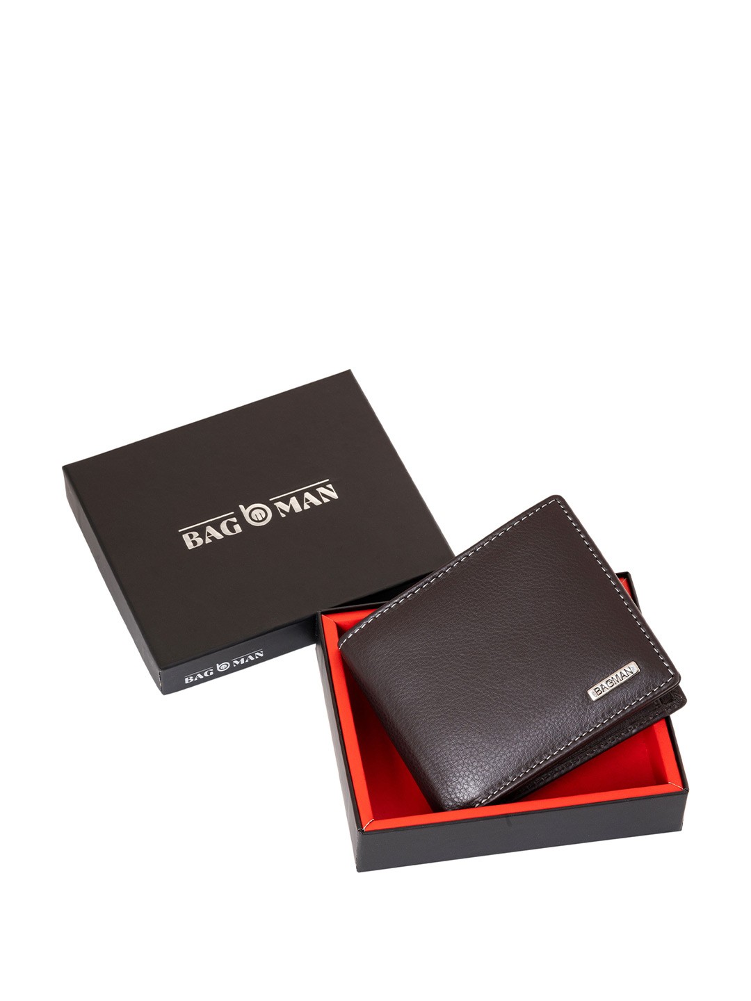 

BAGMAN Men Leather Two Fold Wallet, Brown